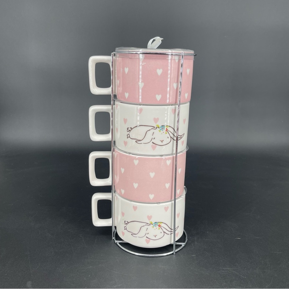 New~Grace Ceramic Hippity Hop Easter Spring Set of 4 Stackable Bunny Heart - Picture 8 of 12